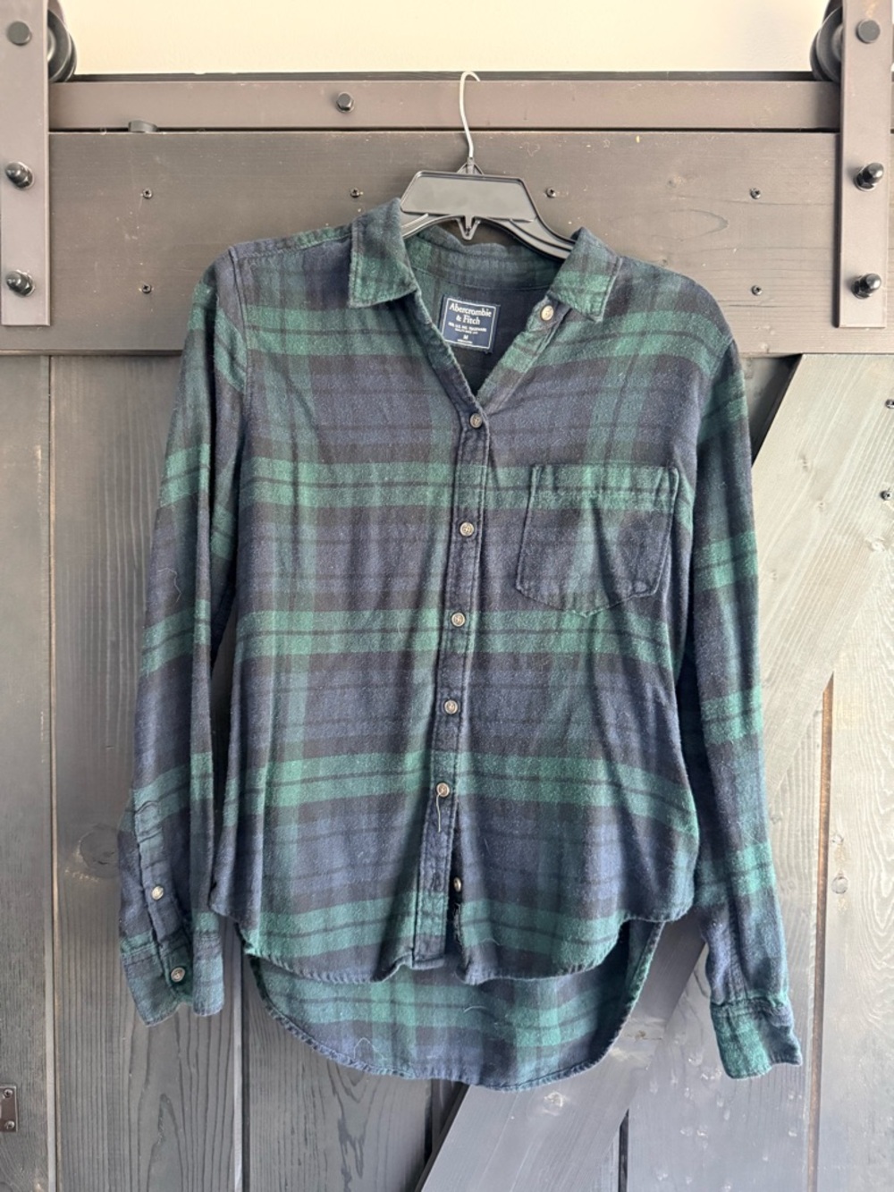 Abercrombie & Fitch Green and Navy flannel Button-Down Shirt